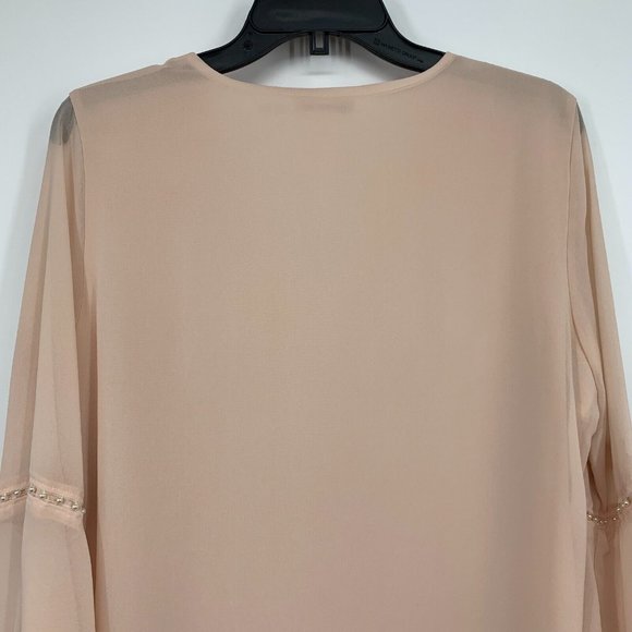 Calvin Klein Top Pink Pearl Embellished V Neck Bell Sleeve - Picture 10 of 11